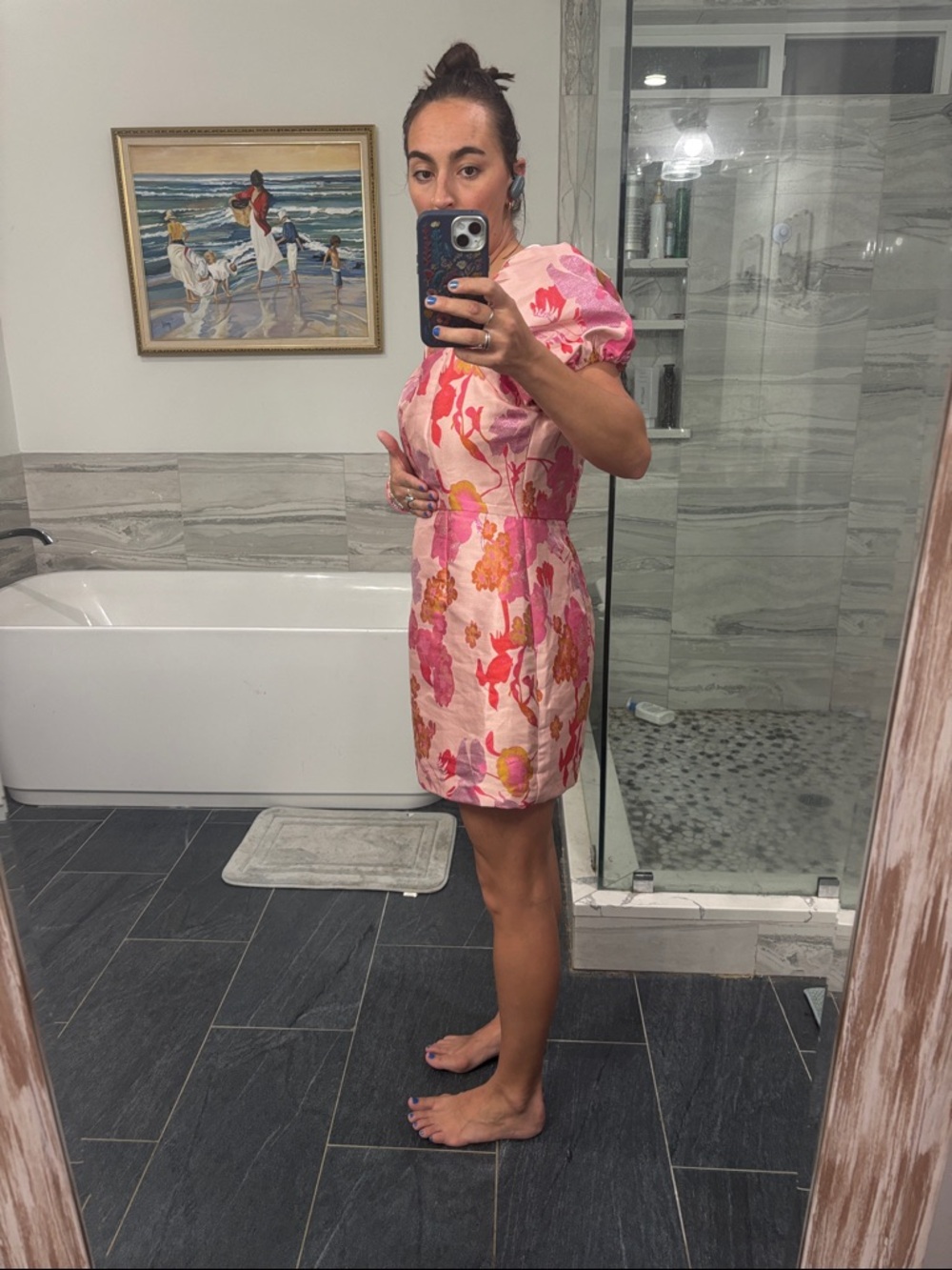 NWT Lulus So Stunning PINK Multi Floral Jacquard Puff Sleeve Mini Dress - Picture 10 of 11